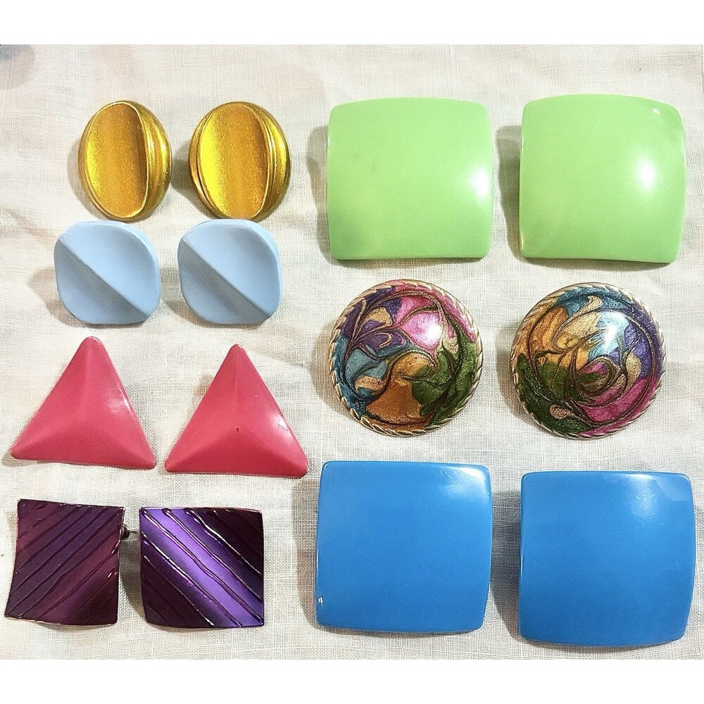 Vintage Statement Earrings Lot 7 Pair 80s 90s Colorful Retro Bold Designer